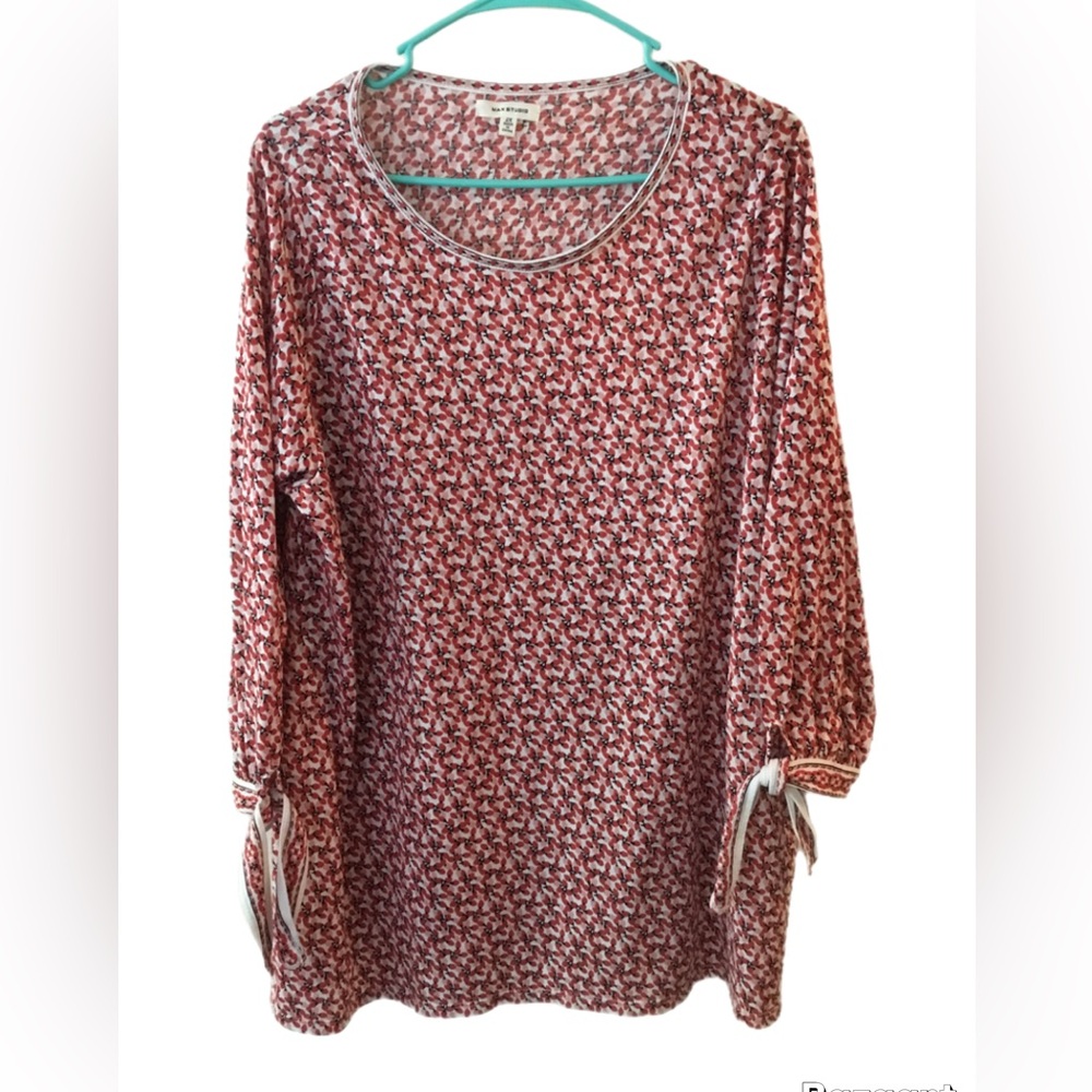 Max Studio Red Floral-Print Tie-Sleeve Women's Top